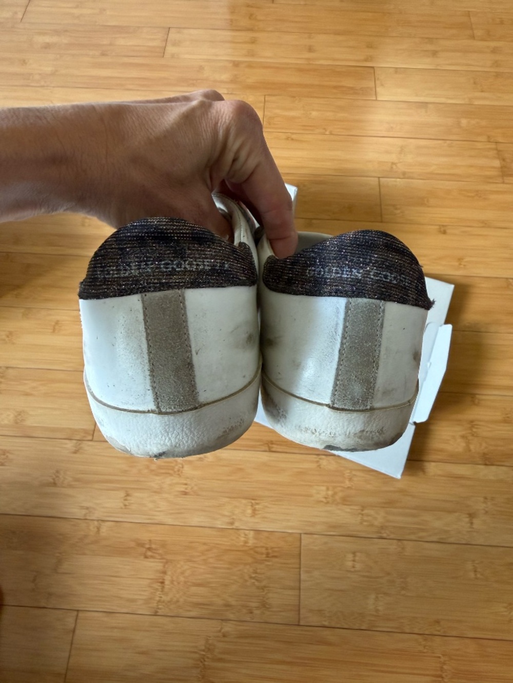 Golden Goose Superstar Sneakers White Suede Star Glitter Heel Size 39 - Picture 4 of 5